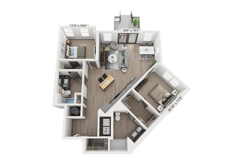 2 bedroom 2 bathroom Floor plan I at WOODBURN EXCHANGE, Cincinnati, OH